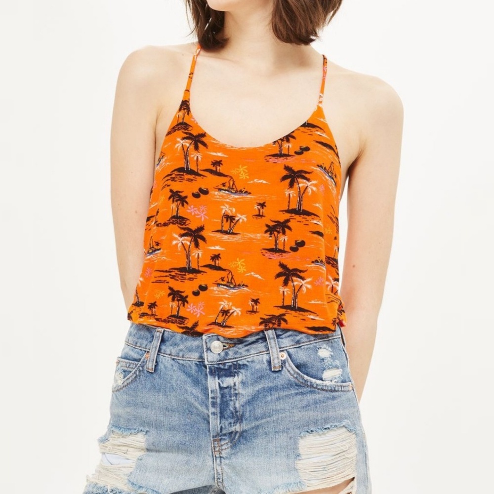 TOPSHOP Island Print Crop Cami Tank Top Sz 10 NWOT